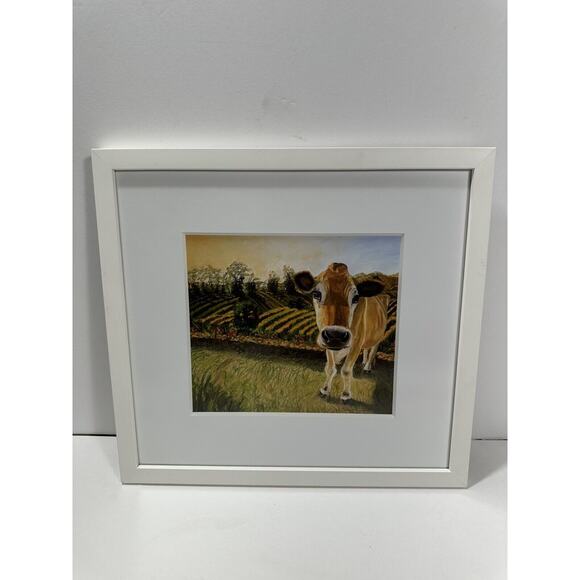 Christine George Signed Cow 2012 Photography Print Art Napa Valley White Frame